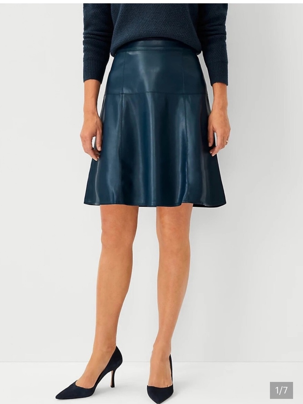 Ann Taylor Navy Blue Faux-Leather A-Line Skirt